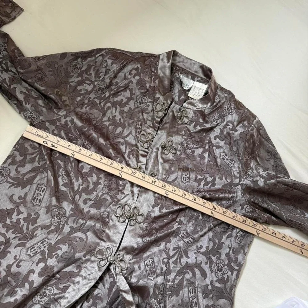 90s Halmode Plus size 22w‎ taupe silver brocade duster jacket